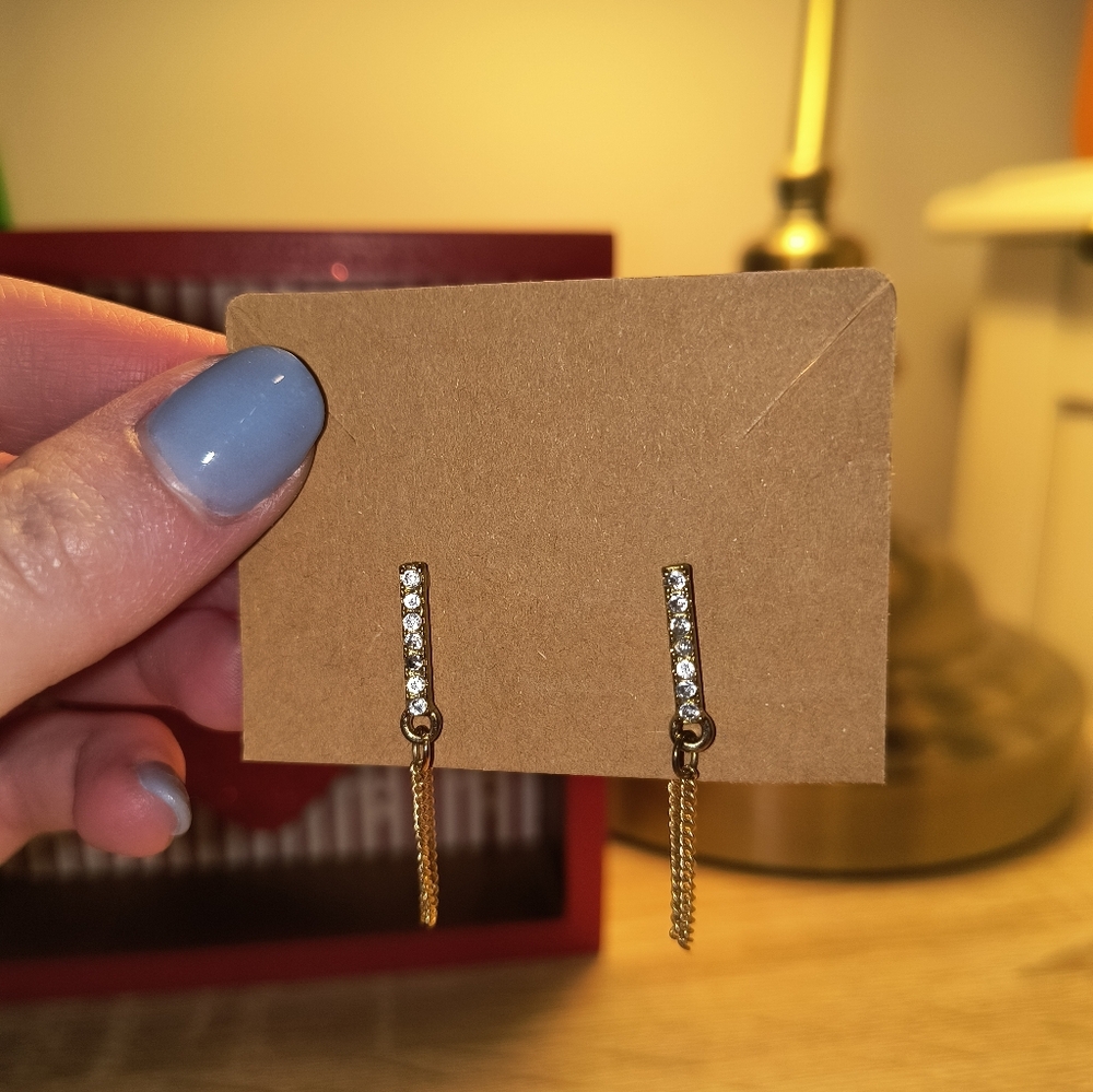 Gold and Silver Rhinstone Dangle Earrings